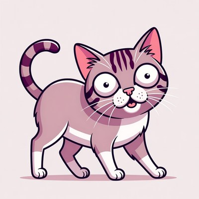 Cartoon tabby kitten walking