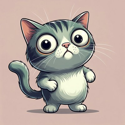 Cute cartoon tabby kitten with big eyes
