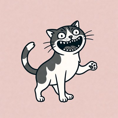 Cartoon cat waving with wide grin