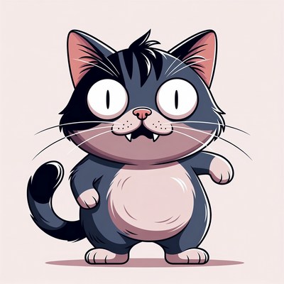Cartoon cat with wide surprised eyes