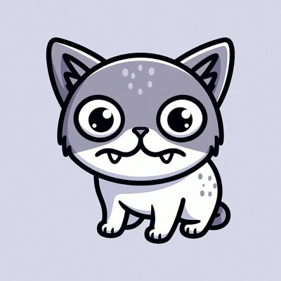 Cute cartoon kitten with big eyes