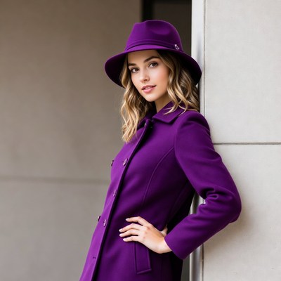 Woman in purple hat and coat