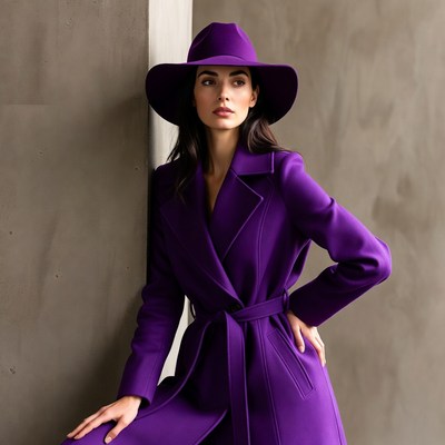 Woman in purple hat and coat