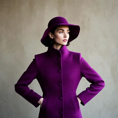 Woman in purple coat and hat