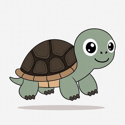 Cute cartoon turtle walking