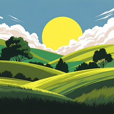 Bright Sun Over Green Hills