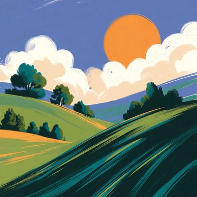 Vibrant Sunset Over Green Hills