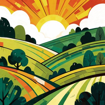 Vibrant Sunset Over Green Hills