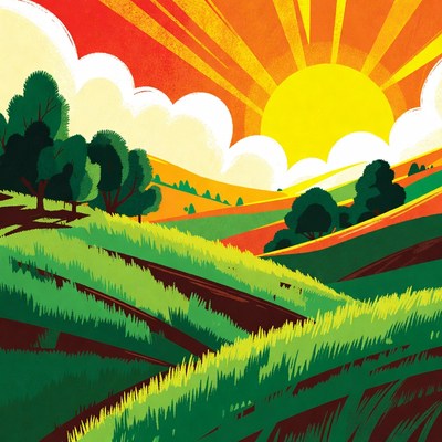 Vibrant Sunset Over Rolling Hills