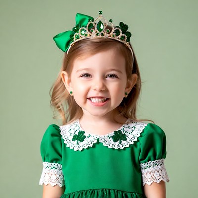 Little girl in green St. Patrick's crown