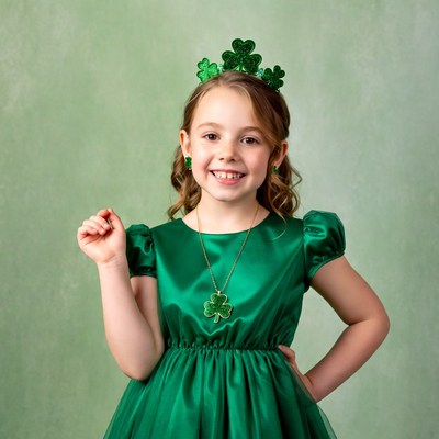Girl in green St. Patrick's Day dress