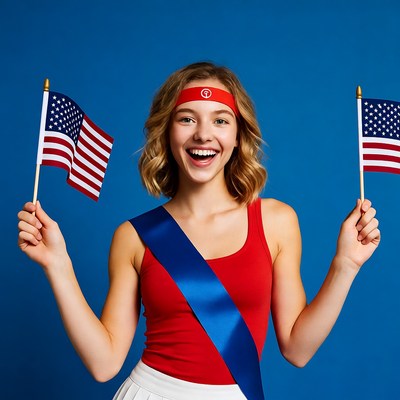 Girl holding American flags smiling