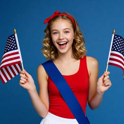 Girl holding American flags smiling