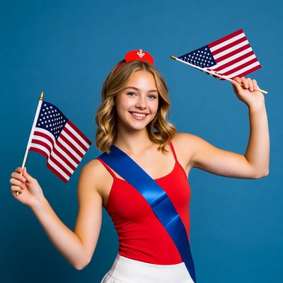 Girl with American flags and sash