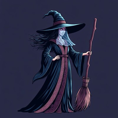 Witch holding broomstick illustration