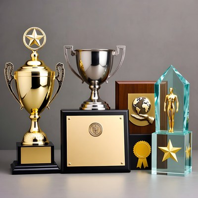 Assortment of Gold Silver Trophies Awards