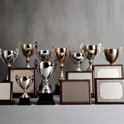 Row of Gold Silver Trophies