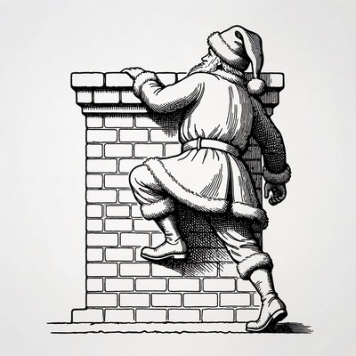 Santa Claus climbing chimney