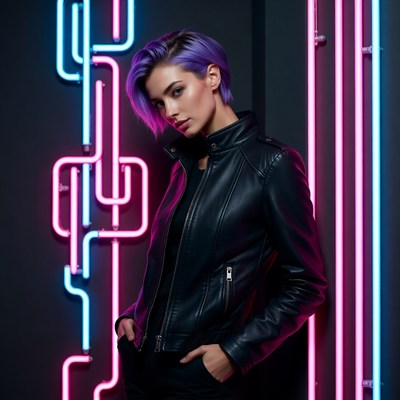 Woman with purple hair in neon lights