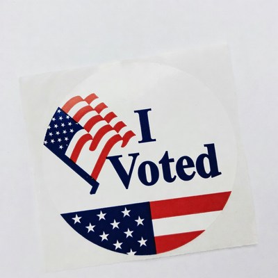 I Voted Sticker with American Flag