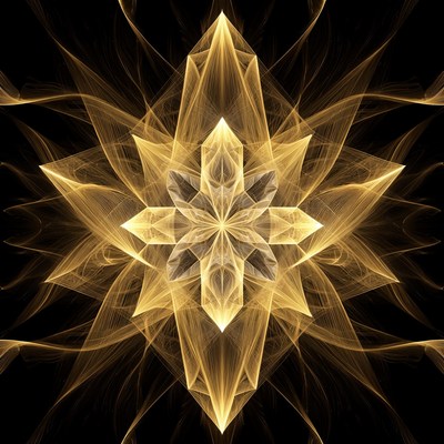 Golden Fractal Flower on Black