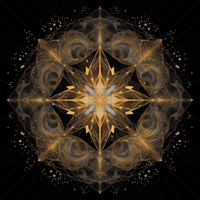 Golden Mandala on Black Background