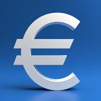 3D White Euro Symbol on Blue