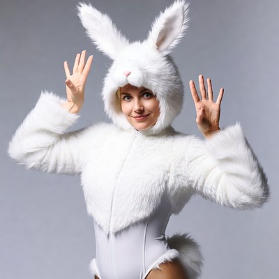 Woman in white bunny costume
