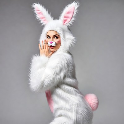 Woman in white bunny costume