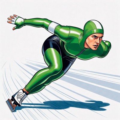 Green speed skater in motion