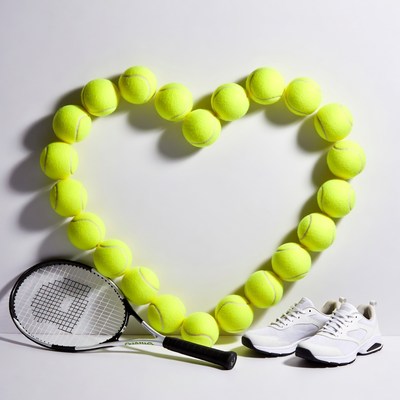 Tennis Balls Heart with Racket