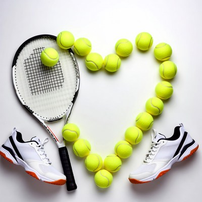 Tennis Racket and Balls Heart Shape