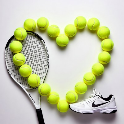 Tennis Balls Heart with Racket