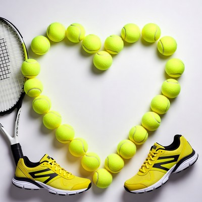 Tennis Balls Heart with Racket and Shoes