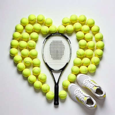 Tennis racket with yellow balls heart