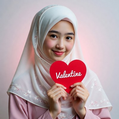 Muslim woman holding Valentine heart