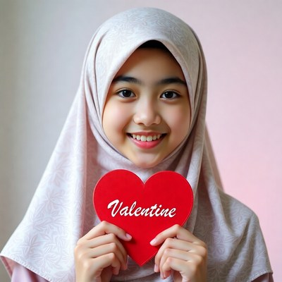 Malay girl holding Valentine heart