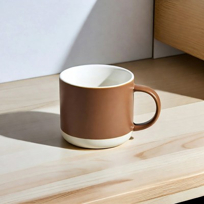 Brown Ceramic Mug on Wooden Surface