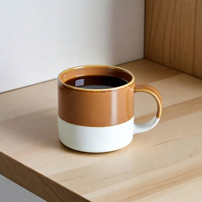 Brown and white mug with coffee