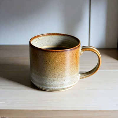 Ceramic Mug with Coffee on Wooden Table