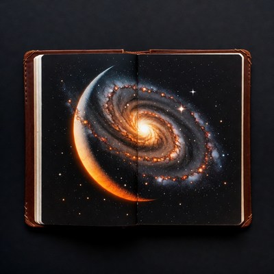 Open Leather Journal with Galaxy