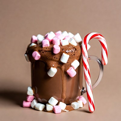 Hot Chocolate with Marshmallows and Candy Cane