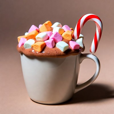 Hot Chocolate with Marshmallows and Candy Cane