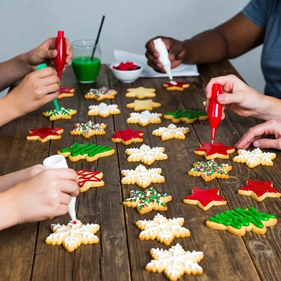 Family decorating Christmas cookies