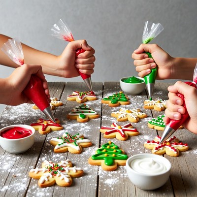Children decorating Christmas cookies