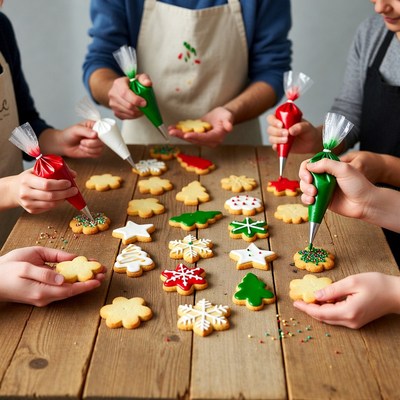 Family decorating Christmas cookies