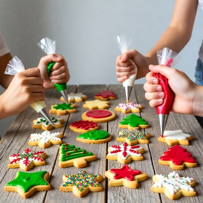 Children decorating Christmas cookies
