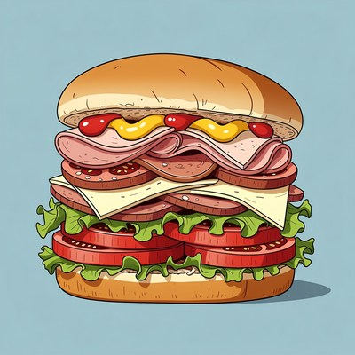 Stacked Ham Burger Illustration