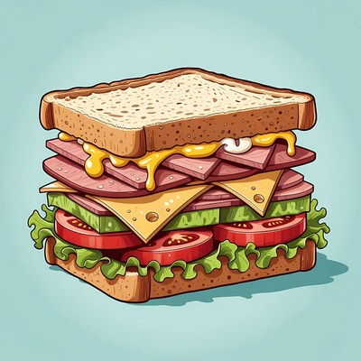 Stacked Ham and Cheese Sandwich Illustration