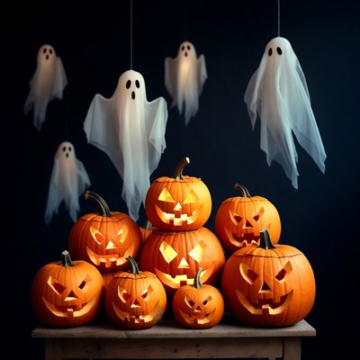 Jack-o'-lanterns and Ghosts Halloween Display